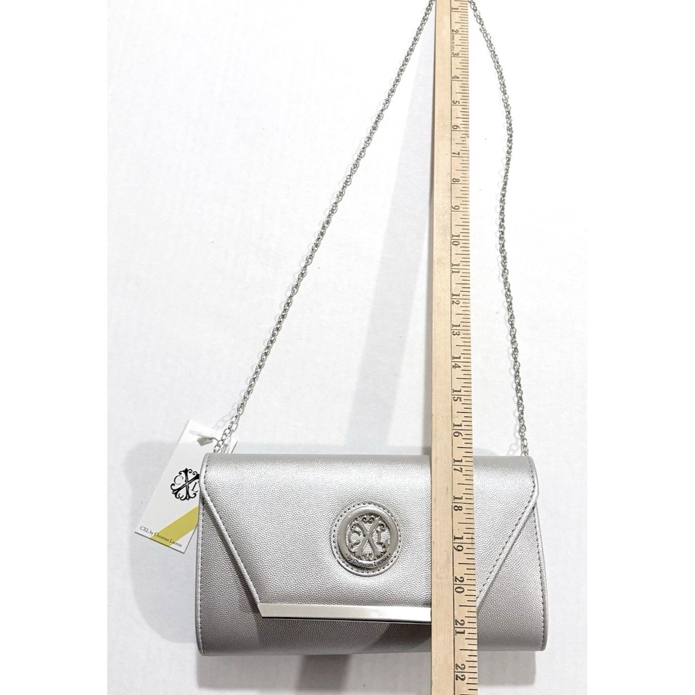 CXL By Christian Lacroix Glam Caviar Clutch Silver With Detachable Chain Bag - Picture 6 of 11